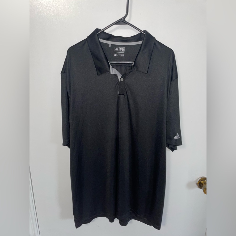 Adidas Solid Black 3 Stripe Polo